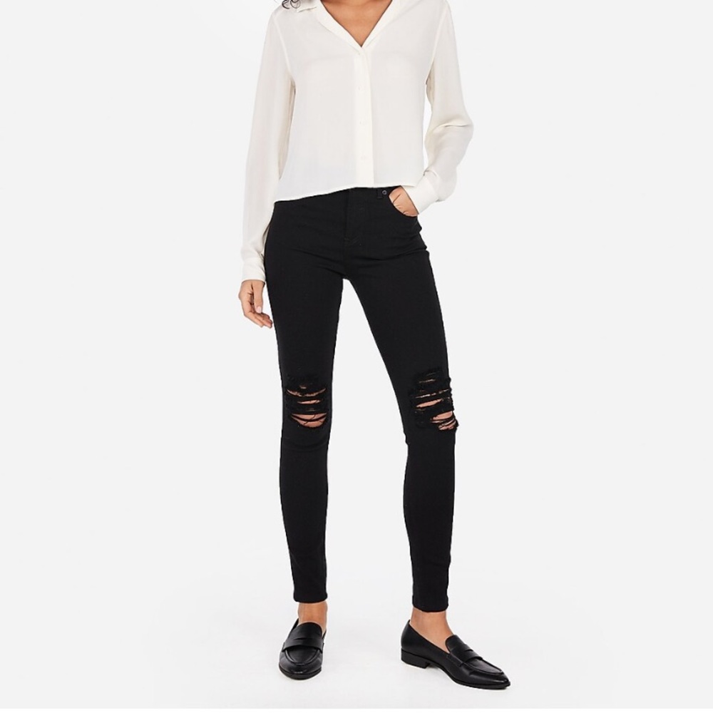 Express High Waisted Black Ripped Jean Leggings - size 2